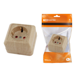 Розетка 2П+З открытой установки с з/ш IP20 16А, сосна "Ладога" SQ1801-0054