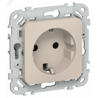 FLITE Розетка с заземлением с защитными шторками безвинтовое крепление 16А РСш11-1-ФлЛ льняной IEK FI-R14-16-1-K88