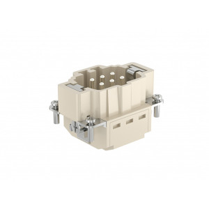 Вилочная контактная вставка HE-006-MS, Вилочная контактная вставка, пружинная фиксация, 6 полюсов + PE, типоразмер 6B, 500V, 16A, сечение обслуживаемых проводников 0,14-2,5 мм кв, тип покрытия контактов: серебро