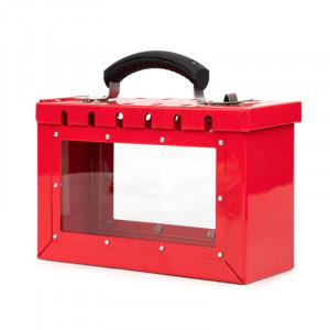 gwrBOX1T, Бокс групповой переносной с прозрачным окном, сталь и акрил, количество отверстий – 12, 250х195х95 мм, цвет – красный, 1 шт/упак