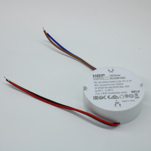 RC40W1050, AC-DC, 40Вт, токовый выход, вход 198…264В AC, выход 1050мА/24…40В, ККМ, в кожухе Ф70х25 мм, -20…+60°С