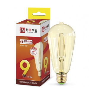 Лампа светодиодная LED-ST64-deco gold 9Вт цилиндр золотая 3000К тепл. бел. E27 1040лм 230В 4690612035659