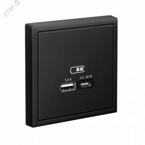 ARTGALLERY USB розетка A + тип-C 45Вт высокоскор.заряд. QC, PD, механизм, карбон GAL001029