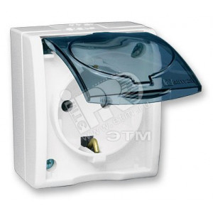 Розетка 1-м ОП 5 16А IP54 250В с заземл. Schuko защ. шторки с крышкой винт. клеммы бел. 1594432-030