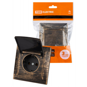 Розетка 2П+З 16А 250В IP44 с крышкой старинная бронза "Лама" SQ1815-0767