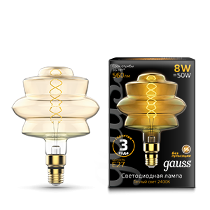 Лампа Gauss Led Vintage Filament Flexible BD180 8W E27 180*250mm Golden 2400K 1/4 [161802008]
