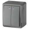 11-1405-03 Выключатель двойной с подсветкой IP54, 10АХ-250В, ОУ, Эксперт, серый (16/160/1920) Б0020678