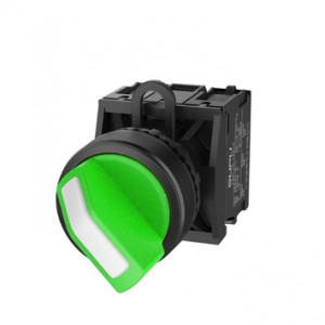 Селекторный переключатель (зеленый) TS2011-1AB20, Переключатель, короткая ручка, 2-х позиционный без самовозврата, с подсветкой, пластиковое переднее кольцо, без контактной группы, диаметр головки кнопки 29,5 мм, диаметр посадочного отверстия: 22 мм, цвет: зеленый