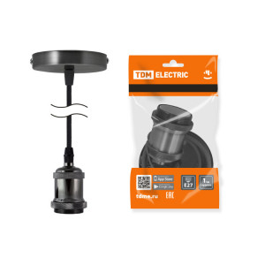 Патрон Е27 с подвесом 1 м, металлический "Лофт", черный SQ0335-0070