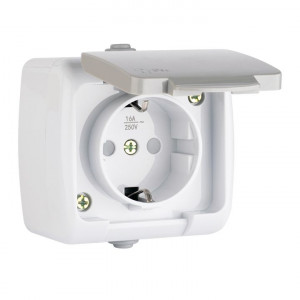 Розетка 1-м ОП Мурманск 16А IP54 с заземл. защ. шторки с крышкой сер. EFR16-029-30-54