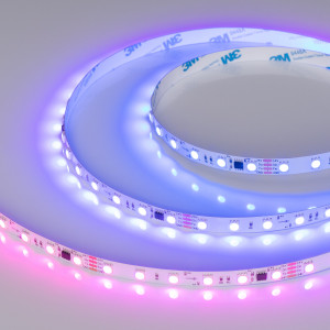 Лента SPI-B60-10mm 24V RGB-PX6-BPT (12 W/m, IP20, 5060, 5m) 039180, Светодиодная лента SPI-B60, открытая IP20, с микросхемой MT1808A. Светодиоды 5060, 60 шт/м (1 pixel = 6 LED), белая плата, обход битого пикселя - BPT, скотч 3М. Цвет RGB, угол 120°. Питание 24 В, мощность 12 Вт/м (60 Вт на 5 м). Размеры 5000x10x1.8 мм. Ми