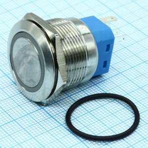 A22-A1-250V с зеленой подсветкой, Кнопка антивандальная с подсветкой 250В d22 5A 250B (6c) (ON)-OFF/(OFF)-ON