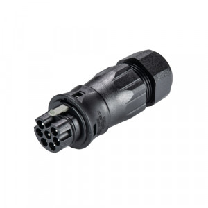 Вилочный разъем на кабель RST20I7S S1 ZR3 SW, Вилочный разъем на кабель диаметром 13-18 мм, 7 полюсов, тип фиксации провода: винтовой, номинальные характеристики: 250/400V, 20A, цвет корпуса: черный, цвет контактной вставки: черный, серия RST Classic