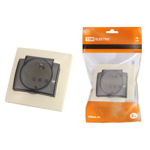 Розетка 2П+З с защ. шт. и крышкой 16А 250В IP44 сл. кость "Таймыр" SQ1814-0119