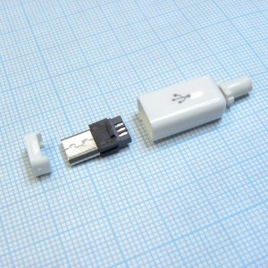 microUSB 5BM белый пласт. кожух, Разъем Micro USB тип B, USB 2.0, вилка