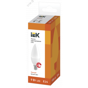 Лампа светодиодная ECO C35 9Вт свеча 3000К E14 230В LLE-C35-9-230-30-E14