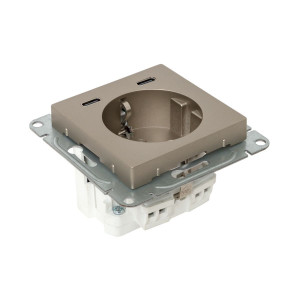 Механизм розетки с USB-C - 2шт, 16А, с заземлением, со шторками, шампань Эпика EKF UP1-SOC-111-2USBC