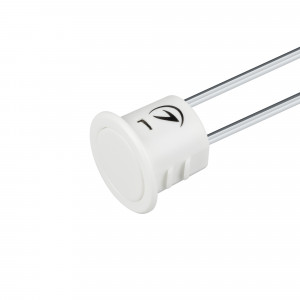 Диммер SR-NAVE-RECESSED-R18-WH (12-24V, 48-96W, M-FC) 046121, Питание/рабочее напряжение DC 12-24 В, максимальный ток 4 А на канал, 1 канал, максимальная мощность 48-96 Вт. реагирует на прикосновение к кнопке, короткое нажатие - вкл/выкл, долгое нажатие диммирует яркость, запоминает последнее состояние. Длина кабеля