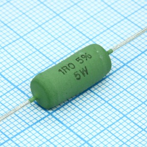 AC05000001008JAC00, Резистор проволочный постоянный 1Ом ±5% 5Вт -80ppm/°C...-10ppm/°C аксиальный лента в коробке