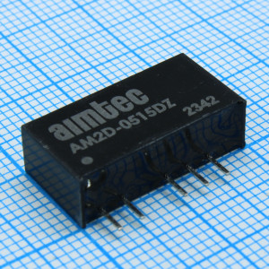 AM2D-0515DZ, DC/DC, 2Вт, вход 4.5…5.5В, выход ±15В/±0.067А, изоляция 1000В DC, КПД 80%, максимальная емкостная нагрузка не более ±220мкФ, SIP7, 19.5x6x10мм, -40…85°C, пластик