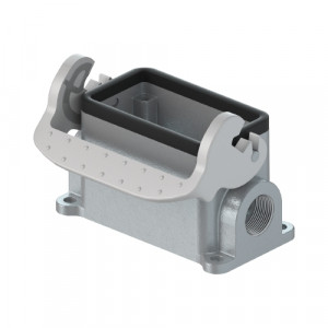 Закрытое основание разъема BAS GUT GL 6 M20 A1, Основание разъема на панель, закрытое, типоразмер 6B, с уплотнителем, 2 отверстия с резьбой для кабельных вводов M20x1,5, с одной защелкой, без защитной крышки, материал корпуса: алюминиевый сплав