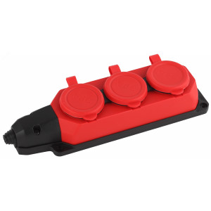 Колодка удлинителя 3-м с заземл. 16А IP44 K-3e-RED-IP44 каучук красн. Б0044552