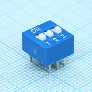 L-KLS7-DST-03-B-00, DIP-переключатель 3 группы синий монтаж в отверстие шаг 2.54мм 0.025A 24В с выступающим движком