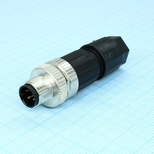 SACC-M12MS-4PL M, Разъем, Универсальный, 4-полюсн., неэкранированный, Штекеры прямое M12, Кодирование: A, Зажимы Push-in, материал накатанной гайки: Цинк. литья под давлением, с никелевым покрытием, наружный диаметр кабеля 4 мм ... 8 мм