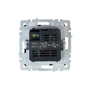Розетка BRITE USB A+C 18Вт РЮ11-1-БрЧ черн. BR-U22-018-K02