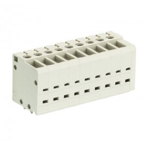 Клемма Wiecon 8185 / 9 TOP V, Клемма вертикальный подвод кабеля, на плату, шаг: 5.0 мм, 9 полюсов, фиксация провода винтовая, исполнение: без маркировки, 300V, 16А, цвет: серый