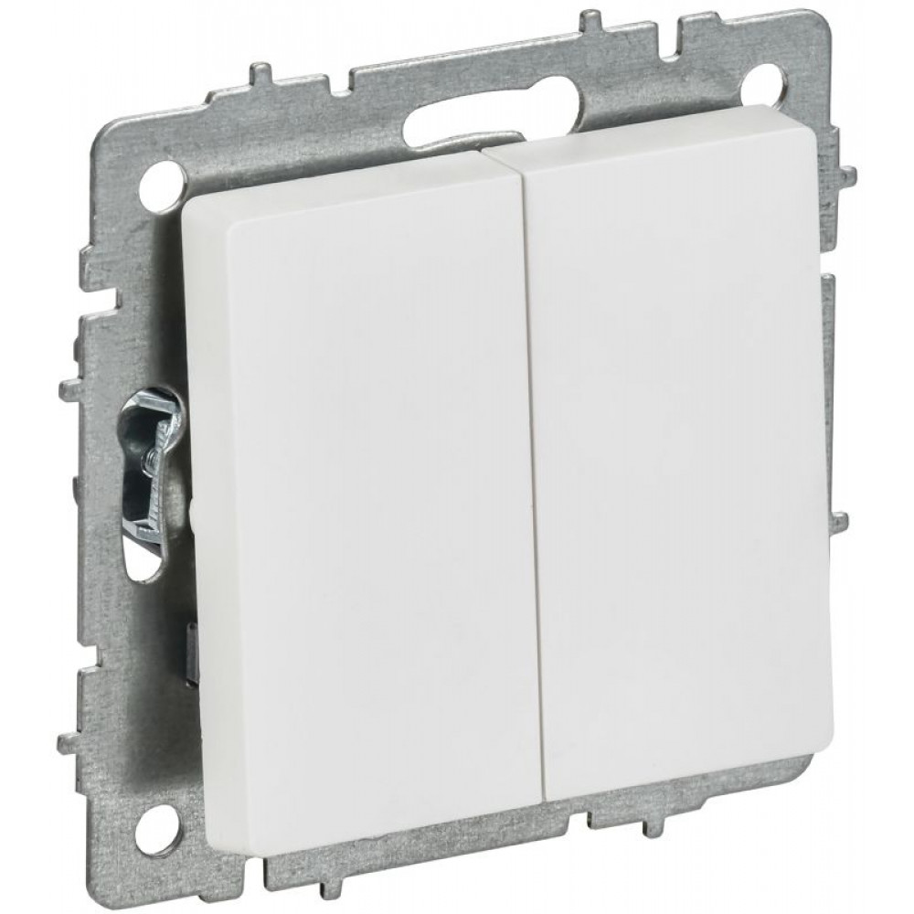 Изображение товара Выключатель 2-клавишный проходной 10А IP20 белый арктический БрилАБ IEK