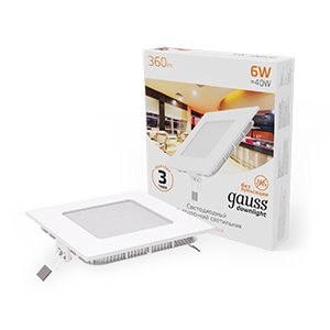 Светодиодный встраиваемый светильник ультратонкий квадратный IP20 6W 2700K 1/20 940111106