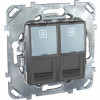 UNICA TOP РОЗЕТКА компьют., RJ45, двойная, кат. 5е, с полем для надп., ГРАФИТ MGU5.2020.12ZD