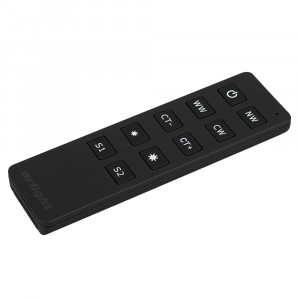 Пульт SMART-R11-MIX (1 зона, 2.4G) 023050, Кнопочный радиопульт 2.4 ГГц черного цвета для управления регулировки температуры свечения (MIX) источников света. 1 зона управления, управление с помощью кнопок. Питание 3VDC (CR2032). Габариты 135x40x11 мм. Управляет контроллерами и панелями серии SMART