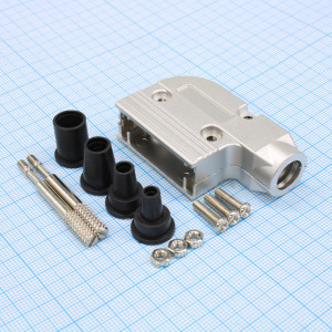 DS1047-01-15M2-X, Кожух для разъема D-Sub 15pin с удлиненными винтами, металлизированный угловой