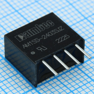 AM1SS-2403SJZ, DC/DC, 1Вт, вход 21.6…26.4В, выход 3.3В/0.03…0.303А, изоляция 1500В DC, КПД 75%, максимальная емкостная нагрузка не более 2400мкФ, SIP4, 11.6x6x10.1мм, -40…105°C, пластик
