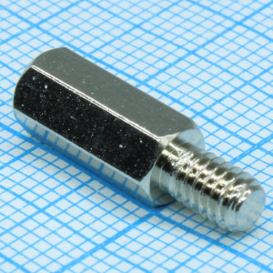 H-L1200-1800-5-04-1N1W, Стойка латунная никелерованная шестигранная М4 отверстие-винт, L= 12мм