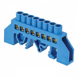 Шина нулевая N 6х9 8 отвер. латунь син. нейлоновый корпус комбинированный PROxima sn0-63-08-dn