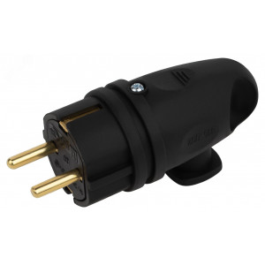 Вилка VX11-B-IP44 каучуковая c заземлением 16А IP44 с кольцом угловая черная Б0055416