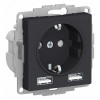 Изображение товара Розетка 1-м СП AtlasDesign 16А IP20 с 2-мя заряд. устройствами USB тип A+A 5В/2.4А 2х5В/1.2А механизм карбон SE ATN001030