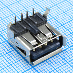 DS1095-BNR0, Разъем USB тип А, розетка на плату угловая, черная