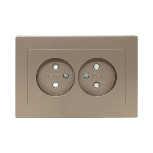 Механизм розетки двойной, 16А, без заземления, со шторками, с рамкой, шампань Эпика EKF UP1-SOC-201