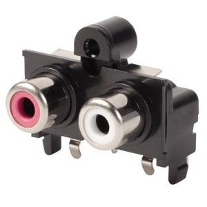 RCJ-2134, Соединители RCA  RCA jack, 2P, 1 x 2, horizontal, through hole, YL/WH