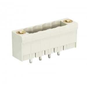 Вилка Wiecon 8113 S / 4 GF OB, Вилочный разъем, вертикальный, на плату, шаг: 5.0 мм, 4 полюса, фиксация на плате пайкой, исполнение: без маркировки, с монтажными фланцами, 300V, 12А, цвет: серый