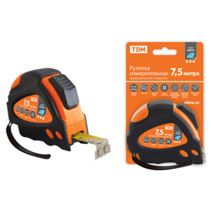 Рулетка 7,5 м х 25 мм, тройная фиксация, автостоп, обрезиненный корпус, магнит, "Алмаз" SQ1018-0111