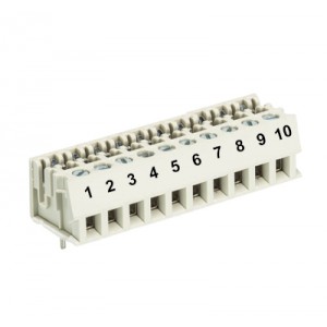 Клемма Wiecon LPSTL 1 / 10, Клемма для торцевого подключения к печатной плате, подвод кабеля сбоку, шаг: 5.0 мм, 10 полюсов, фиксация провода винтовая, исполнение: с маркировкой, 250V, 5A, цвет: серый