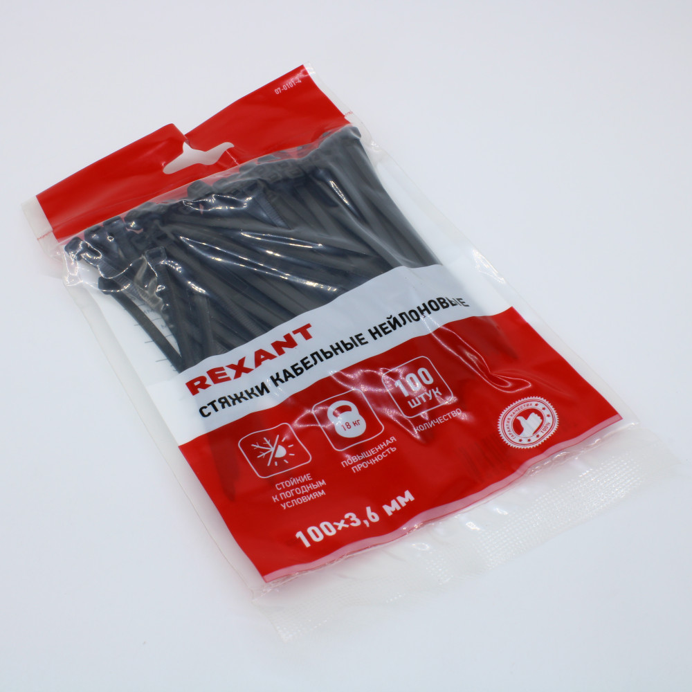 Изображение товара Стяжка кабельная 3.6x100 мм черная нейлоновая Rexant 100 шт