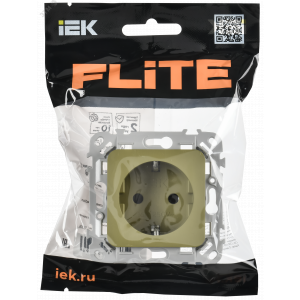 FLITE Розетка с заземлением с защитными шторками безвинтовое крепление 16А РСш11-1-ФлО оливковый IEK FI-R14-16-1-K26
