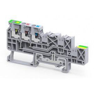 Клемма для датчиков CPPTG2.5/4, Клемма для подключения датчиков, с заземлением, тип фиксации провода: Push-in, номинальное сечение: 2,5 мм кв., 16A, 150V, ширина: 7 мм, цвет: серый, тип монтажа: DIN35