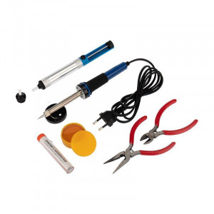 Набор для пайки REXANT -13, паяльник 30Вт, подставка, канифоль, припой, бокорезы, тонкогубцы